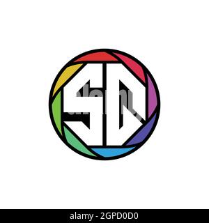 SQ Monogram Logo Letter Geometric Polygonal lens rainbow, geometric circle rounded shape style Stock Vector