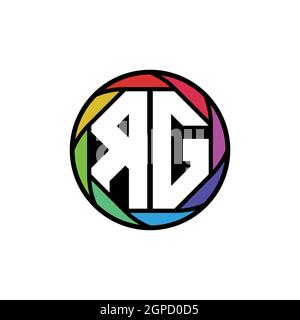 RG Monogram Logo Letter Geometric Polygonal lens rainbow, geometric circle rounded shape style Stock Vector