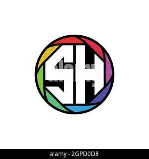 SH Monogram Logo Letter Geometric Polygonal lens rainbow, geometric circle rounded shape style Stock Vector