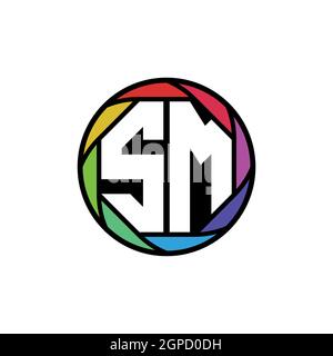 SM Monogram Logo Letter Geometric Polygonal lens rainbow, geometric circle rounded shape style Stock Vector