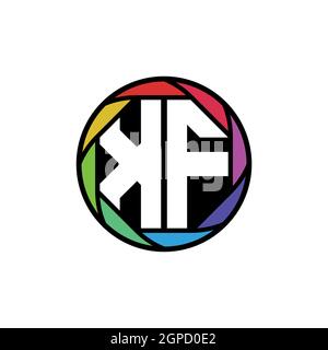 KF Monogram Logo Letter Geometric Polygonal lens rainbow, geometric circle rounded shape style Stock Vector