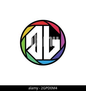 QJ Monogram Logo Letter Geometric Polygonal lens rainbow, geometric circle rounded shape style Stock Vector
