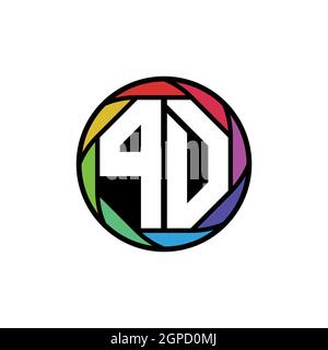 PD Monogram Logo Letter Geometric Polygonal lens rainbow, geometric circle rounded shape style Stock Vector