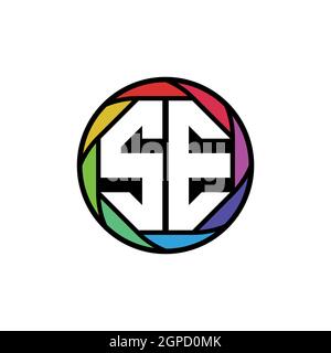SE Monogram Logo Letter Geometric Polygonal lens rainbow, geometric circle rounded shape style Stock Vector
