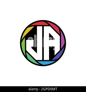 JA Monogram Logo Letter Geometric Polygonal lens rainbow, geometric circle rounded shape style Stock Vector