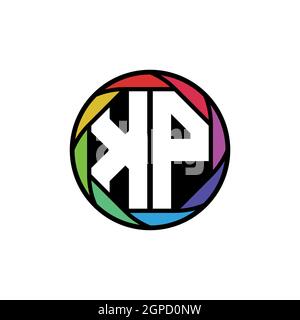 KP Monogram Logo Letter Geometric Polygonal lens rainbow, geometric circle rounded shape style Stock Vector