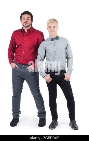 Two young men in shirts isolated on white. Stock Photo