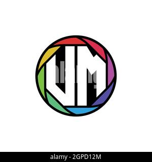 UM Monogram Logo Letter Geometric Polygonal lens rainbow, geometric circle rounded shape style Stock Vector