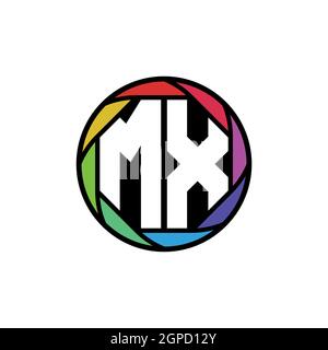 MX Monogram Logo Letter Geometric Polygonal lens rainbow, geometric circle rounded shape style Stock Vector