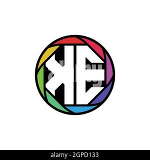 KE Monogram Logo Letter Geometric Polygonal lens rainbow, geometric circle rounded shape style Stock Vector