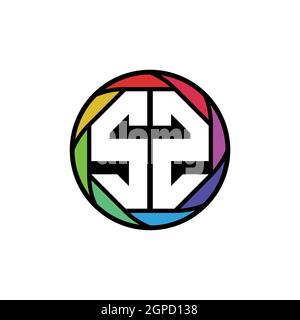 SZ Monogram Logo Letter Geometric Polygonal lens rainbow, geometric circle rounded shape style Stock Vector