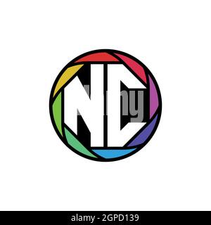 NC Monogram Logo Letter Geometric Polygonal lens rainbow, geometric circle rounded shape style Stock Vector