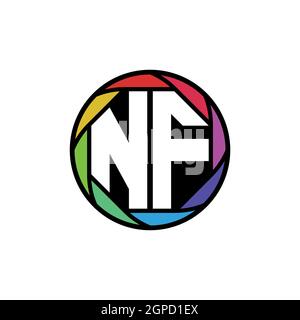 NF Monogram Logo Letter Geometric Polygonal lens rainbow, geometric circle rounded shape style Stock Vector