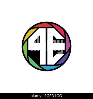 PE Monogram Logo Letter Geometric Polygonal lens rainbow, geometric circle rounded shape style Stock Vector