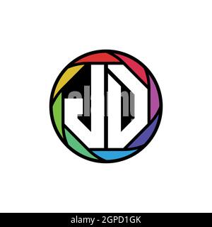 JD Monogram Logo Letter Geometric Polygonal lens rainbow, geometric circle rounded shape style Stock Vector