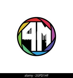 PM Monogram Logo Letter Geometric Polygonal lens rainbow, geometric circle rounded shape style Stock Vector