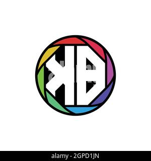 KB Monogram Logo Letter Geometric Polygonal lens rainbow, geometric circle rounded shape style Stock Vector