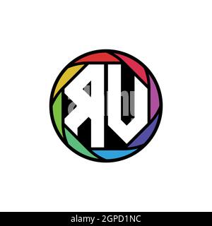 RV Monogram Logo Letter Geometric Polygonal lens rainbow, geometric circle rounded shape style Stock Vector