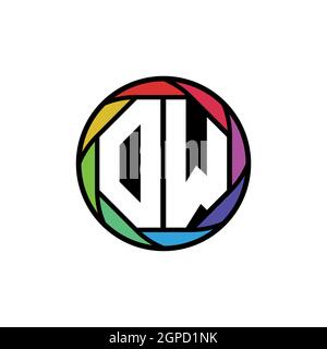 OW Monogram Logo Letter Geometric Polygonal lens rainbow, geometric circle rounded shape style Stock Vector