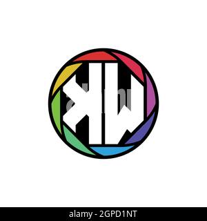 KW Monogram Logo Letter Geometric Polygonal lens rainbow, geometric circle rounded shape style Stock Vector