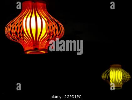 Colorful ceiling lamp light with black background and copy space Stock Photo