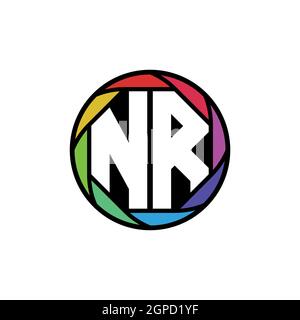 NR Monogram Logo Letter Geometric Polygonal lens rainbow, geometric circle rounded shape style Stock Vector