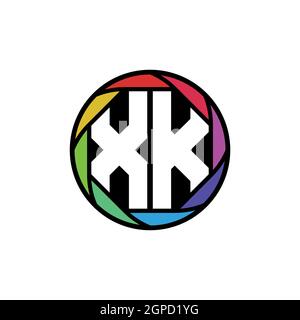XK Monogram Logo Letter Geometric Polygonal lens rainbow, geometric circle rounded shape style Stock Vector