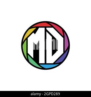 MD Monogram Logo Letter Geometric Polygonal lens rainbow, geometric circle rounded shape style Stock Vector