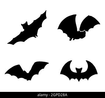 Bats clip art. Vector set of silhouettes of bats isolated on a white background. Doodle style. Stock Vector