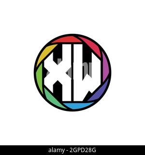 XW Monogram Logo Letter Geometric Polygonal lens rainbow, geometric circle rounded shape style Stock Vector