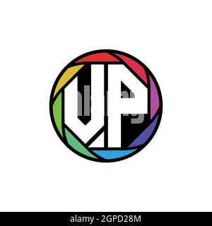 VP Monogram Logo Letter Geometric Polygonal lens rainbow, geometric circle rounded shape style Stock Vector