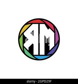 RM Monogram Logo Letter Geometric Polygonal lens rainbow, geometric circle rounded shape style Stock Vector