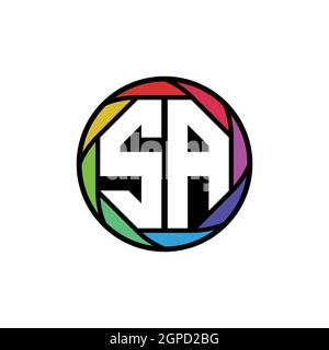 SA Monogram Logo Letter Geometric Polygonal lens rainbow, geometric circle rounded shape style Stock Vector