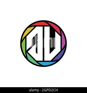 QU Monogram Logo Letter Geometric Polygonal lens rainbow, geometric circle rounded shape style Stock Vector