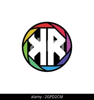 KR Monogram Logo Letter Geometric Polygonal lens rainbow, geometric circle rounded shape style Stock Vector