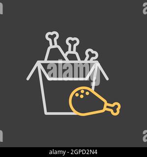 Fried chicken in the box vector icon. Delivery sign. Graph symbol for cooking web site and apps design, logo, app, UI Stock Photo