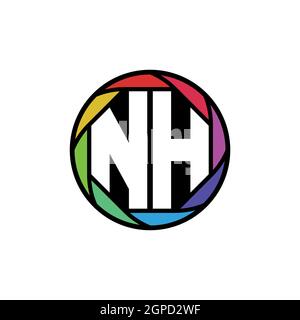 NH Monogram Logo Letter Geometric Polygonal lens rainbow, geometric circle rounded shape style Stock Vector