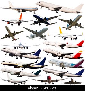 Collage of different passenger airplanes Stock Photo
