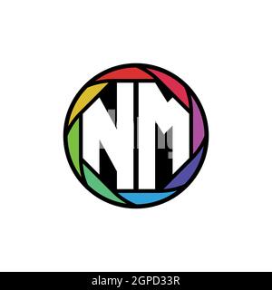 NM Monogram Logo Letter Geometric Polygonal lens rainbow, geometric circle rounded shape style Stock Vector