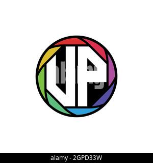 UP Monogram Logo Letter Geometric Polygonal lens rainbow, geometric circle rounded shape style Stock Vector