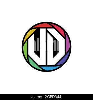 UD Monogram Logo Letter Geometric Polygonal lens rainbow, geometric circle rounded shape style Stock Vector
