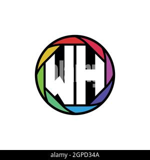 WH Monogram Logo Letter Geometric Polygonal lens rainbow, geometric circle rounded shape style Stock Vector