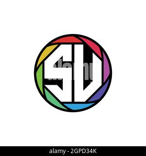 SU Monogram Logo Letter Geometric Polygonal lens rainbow, geometric circle rounded shape style Stock Vector