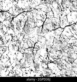 Vector seamless pattern. Surface with cracks and dirt. Monochrome texture. Black, grey chaotic elements on white background. Stock Vector