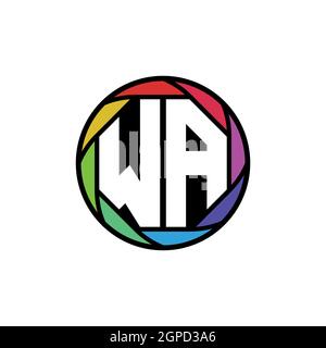 WA Monogram Logo Letter Geometric Polygonal lens rainbow, geometric circle rounded shape style Stock Vector