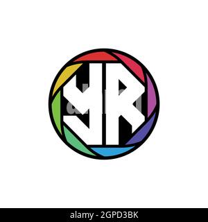 YR Monogram Logo Letter Geometric Polygonal lens rainbow, geometric circle rounded shape style Stock Vector