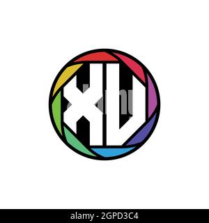 XU Monogram Logo Letter Geometric Polygonal lens rainbow, geometric circle rounded shape style Stock Vector