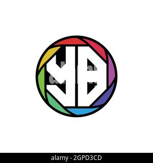 YB Monogram Logo Letter Geometric Polygonal lens rainbow, geometric circle rounded shape style Stock Vector