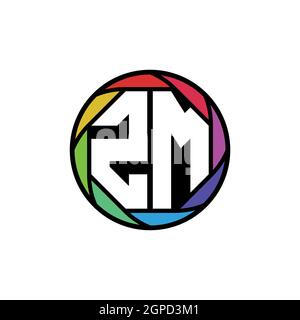 ZM Monogram Logo Letter Geometric Polygonal lens rainbow, geometric circle rounded shape style Stock Vector