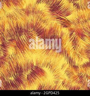 Vector abstract seamless pattern. Four colors. Chaotic brush brown, red, orange, yellow mixed freehand strokes like savanna dry grass or fox-color fur Stock Vector